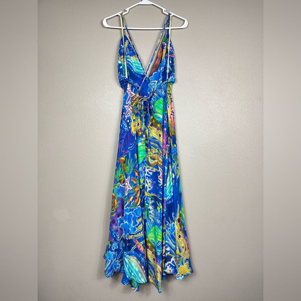 Farm Rio Blue Sea Life Sleeveless Maxi Dress EUC H - Picture 5 of 13